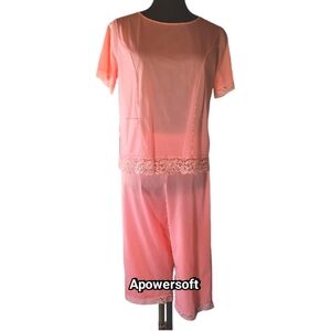 Peachy Pink Pajama Set with Lace Trim and Relaxed Fit